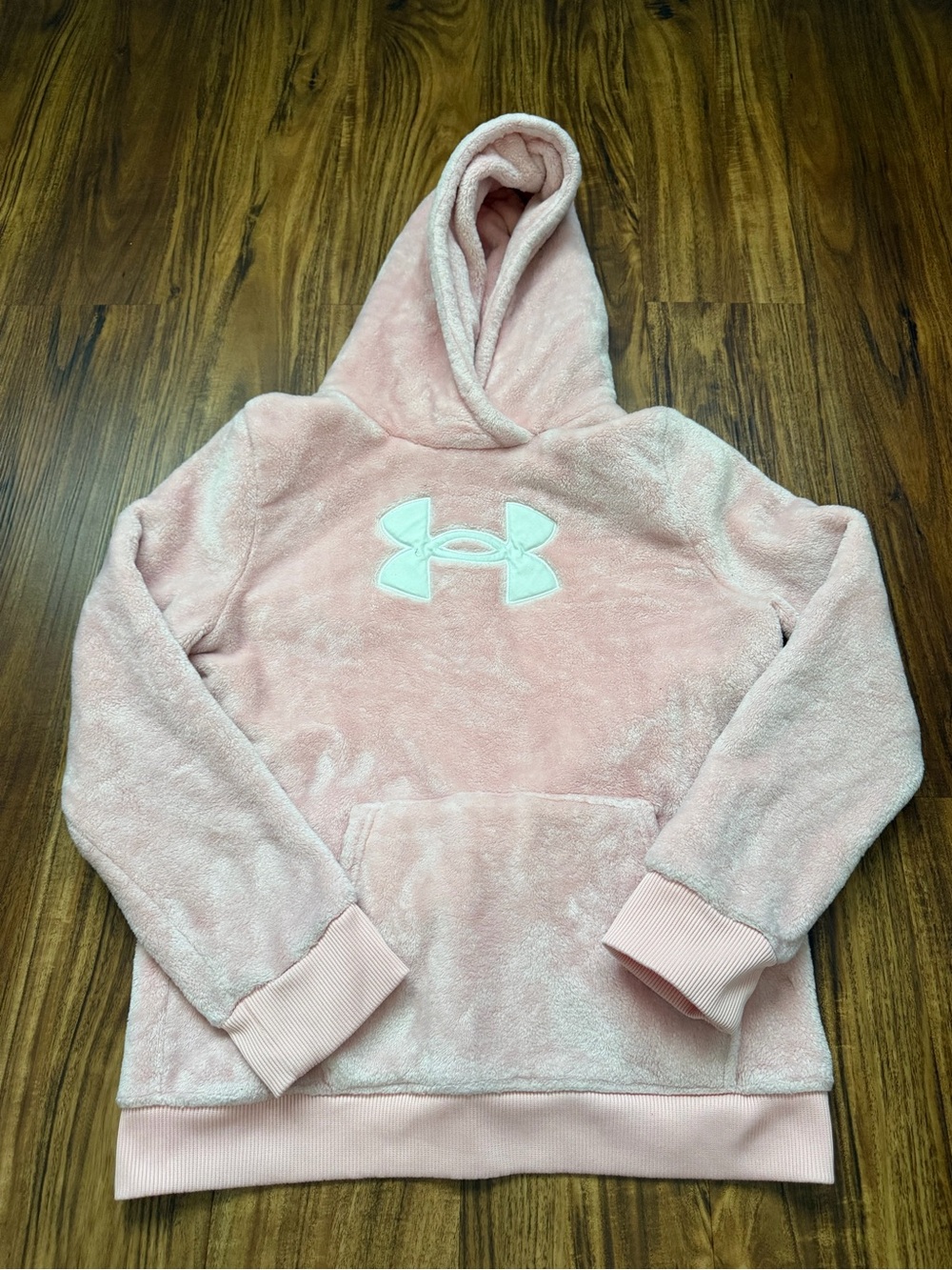 Under Armour Pale Pink Plush Hoodie with White Logo Tag